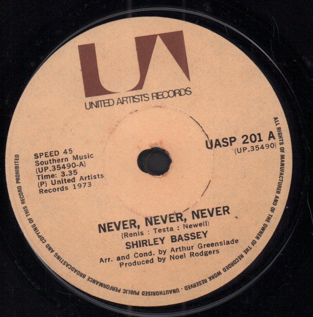 Shirley Bassey - Never Never Never - 7 Inch