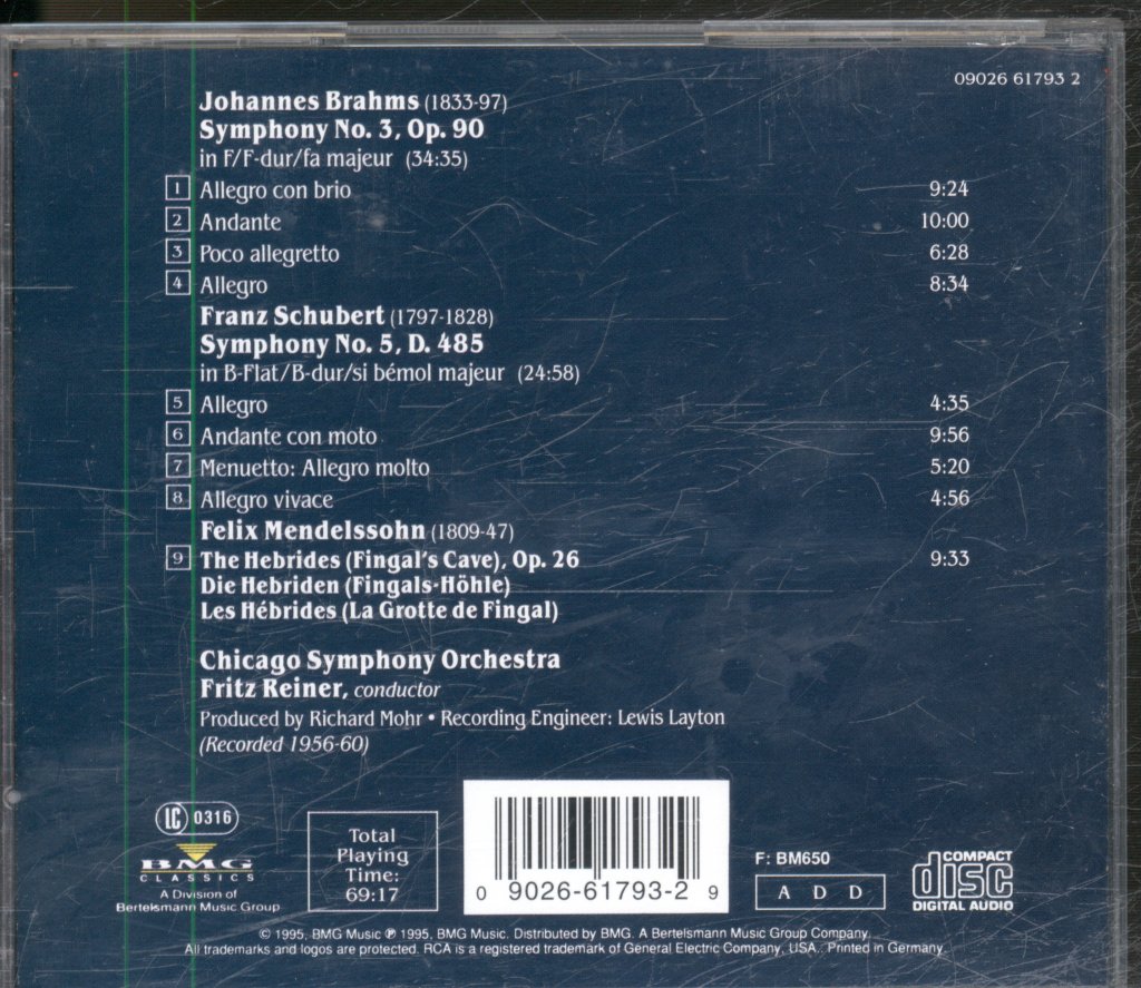 Chicago Symphony Orchestra, Fritz Reiner - Brahms / Schubert - Symphony No. 3 / Symphony No. 5 - Cd
