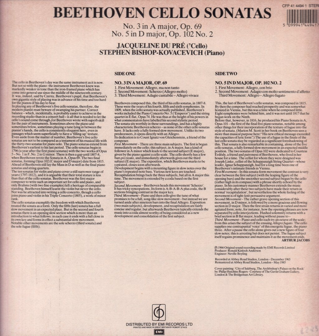 Jacqueline Du Pre / Stephen Bishop-Kovacevich - Beethoven Cello Sonatas - Lp