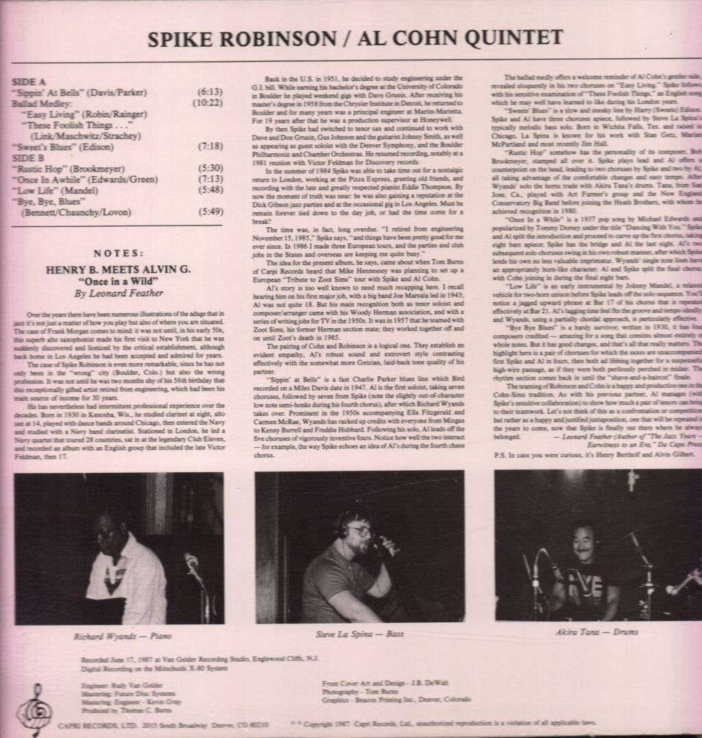 Spike Robinson and Al Cohn Quintet - Henry B. Meets Alvin G.  "Once In A Wild" - Lp