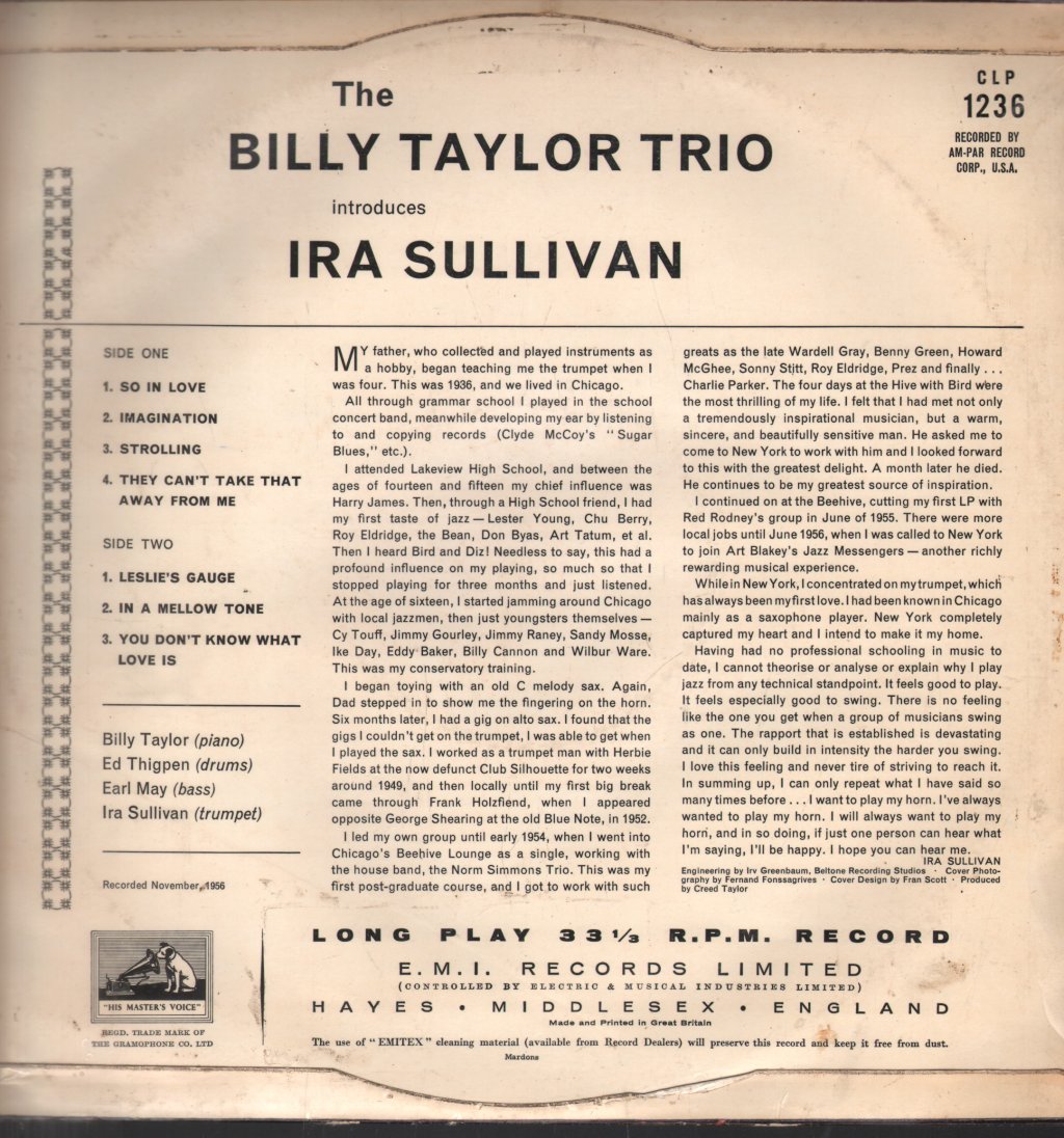 Billy Taylor Trio - Billy Taylor Trio Introduces Ira Sullivan - Lp