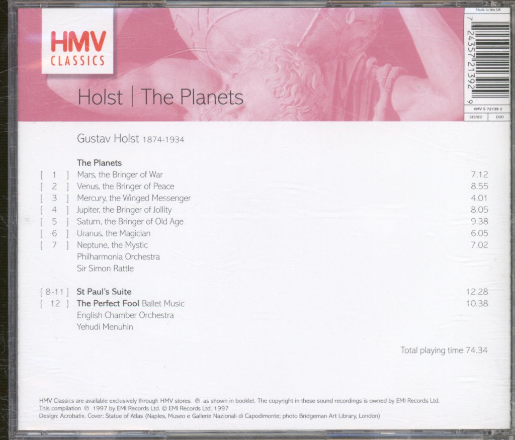 Philharmonia Orchestra, Sir Simon Rattle, English Chamber Orchestra, Yehudi Menuhin - Holst - The Planets - Cd