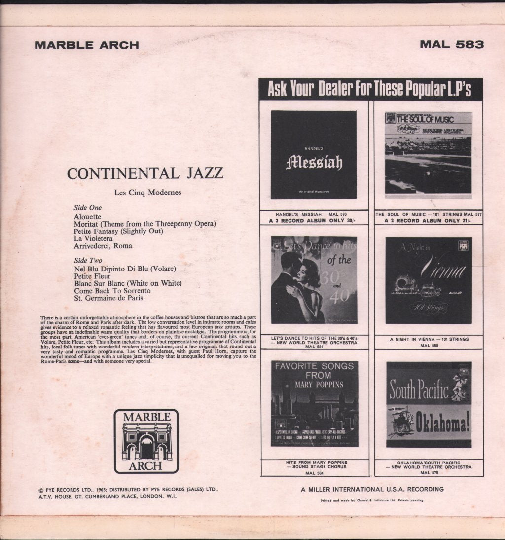 Les Cinq Modernes - Continental Jazz - Lp