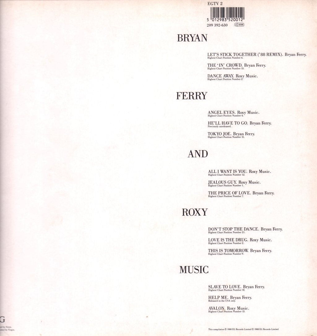 Bryan Ferry And Roxy Music - Ultimate Collection - Lp
