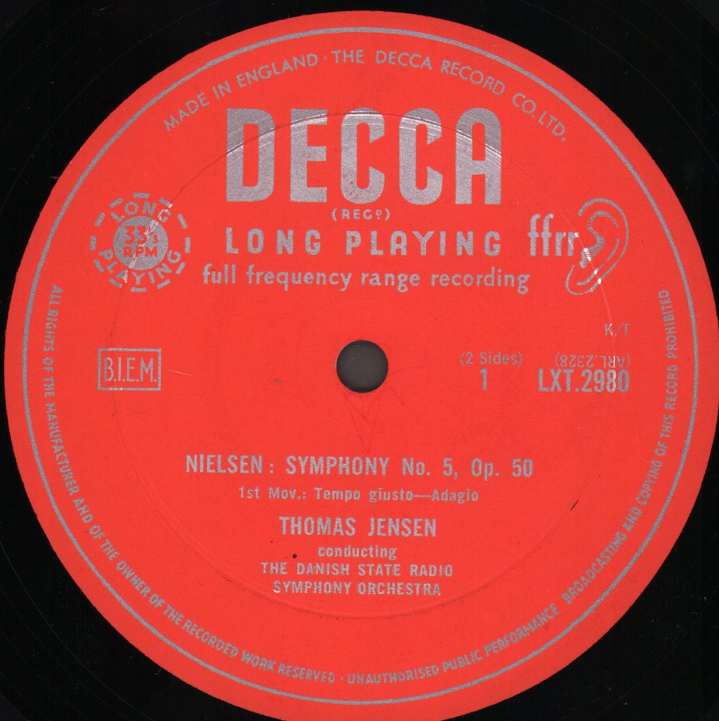 Thomas Jensen / Danish State Radio Symphony Orchestra - Nielsen Symphony No. 5 / Maskarade Overture - Lp