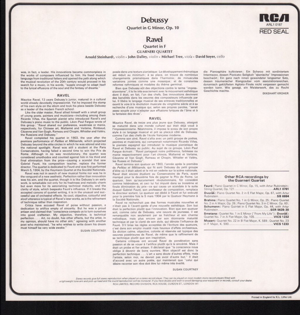 Guarneri Quartet - Debussy/Ravel Quartets - Lp