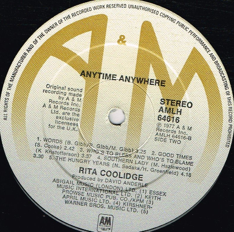 Rita Coolidge - Anytime... Anywhere - Lp