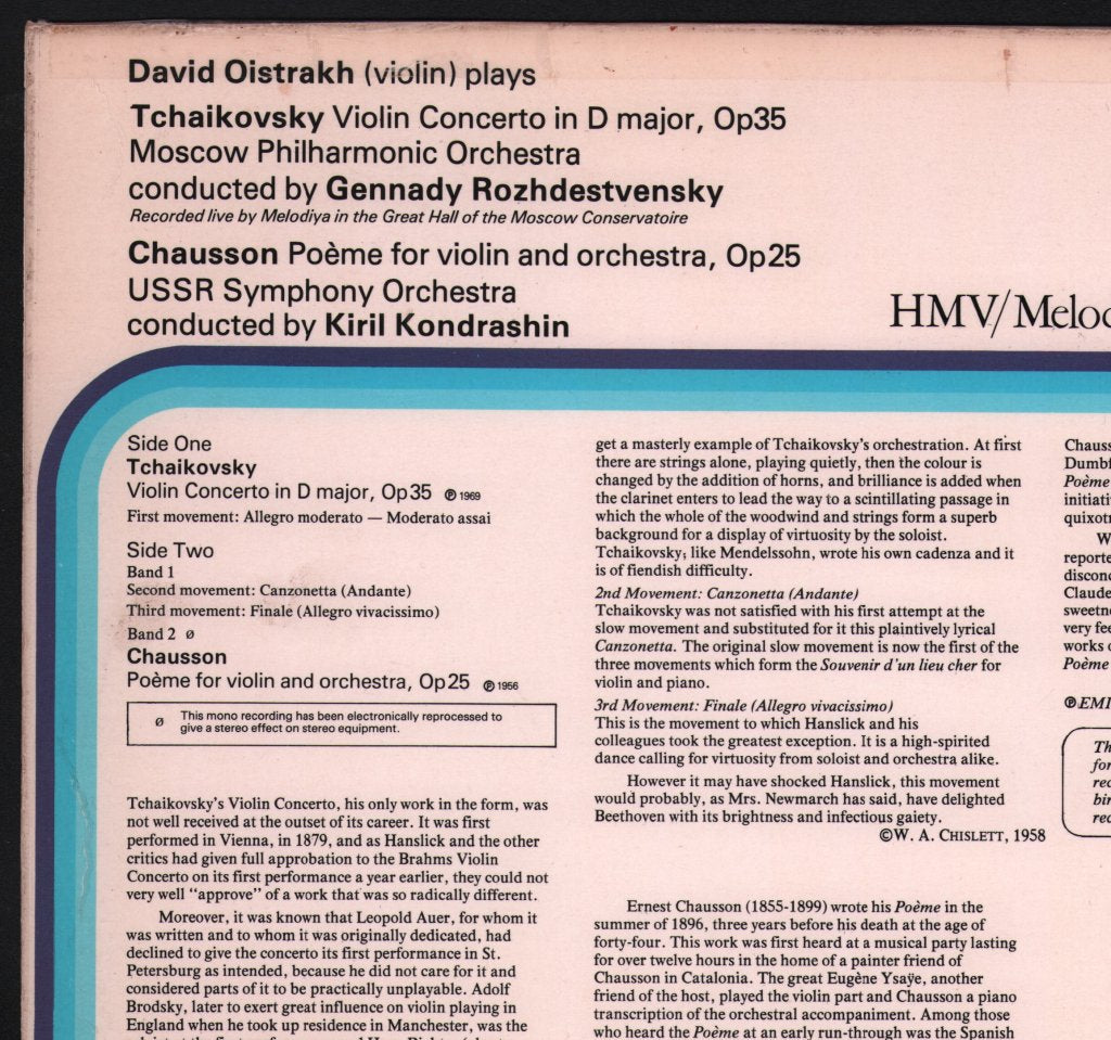 David Oistrakh / Gennady Rozhdestvensky / Moscow Philharmonic Orchestra - Tchaikovsky - Violin Concerto / Chausson - Poème - Lp