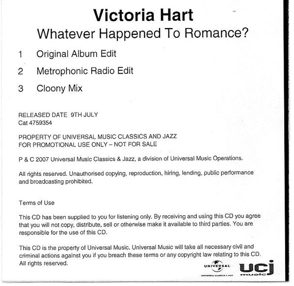 Victoria Hart - Whatever Happened To Romance - Cdr