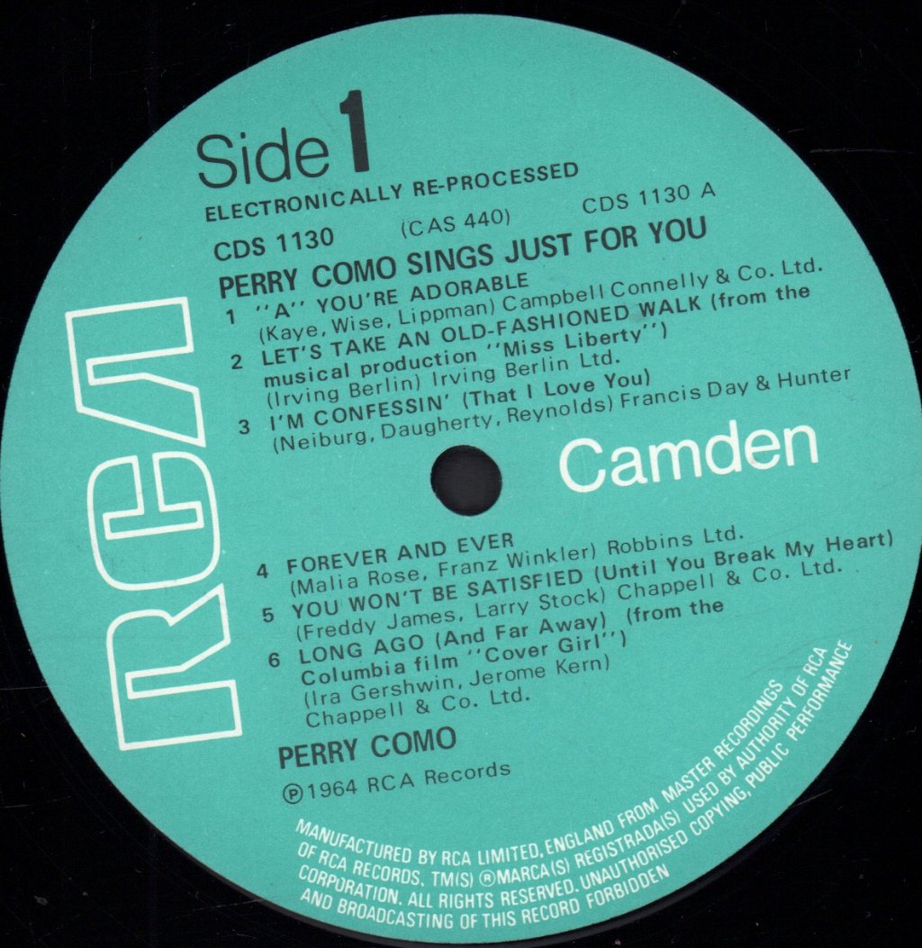 Perry Como - Sings Just For You - Lp