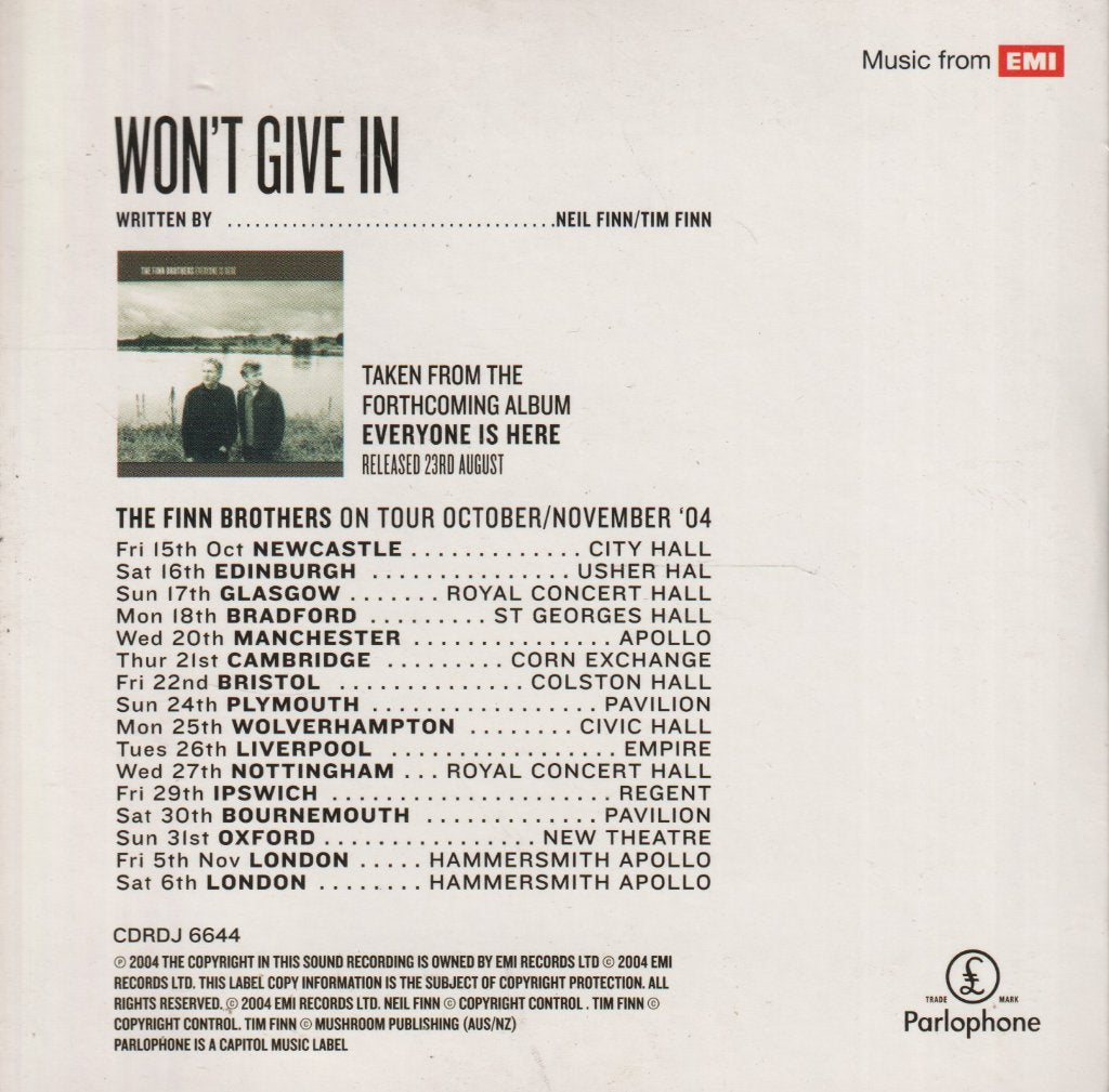 Finn Brothers - Won't Give In - Cd