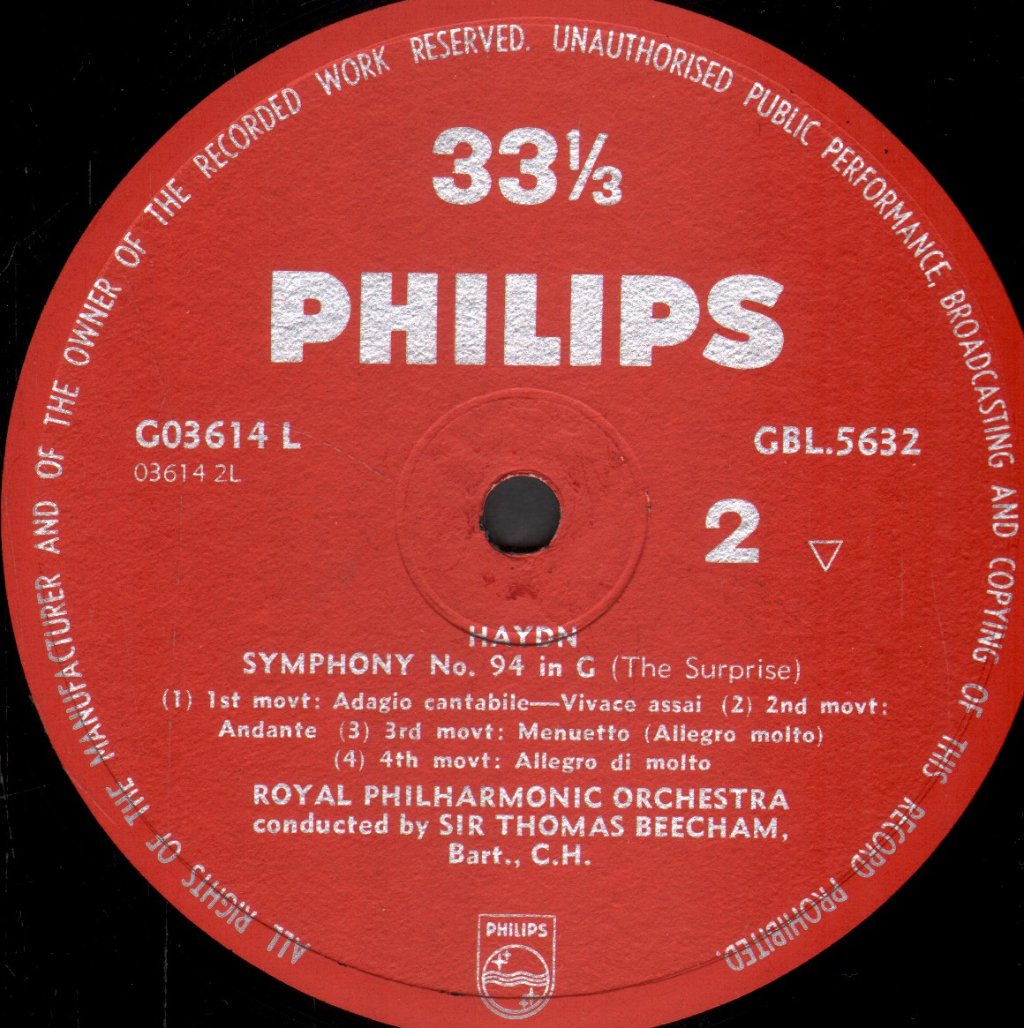 Sir Thomas Beecham / Royal Philharmonic Orchestra - Haydn - Symphony No. 93 in D / Symphony No. 94 in G “Surprise” - Lp
