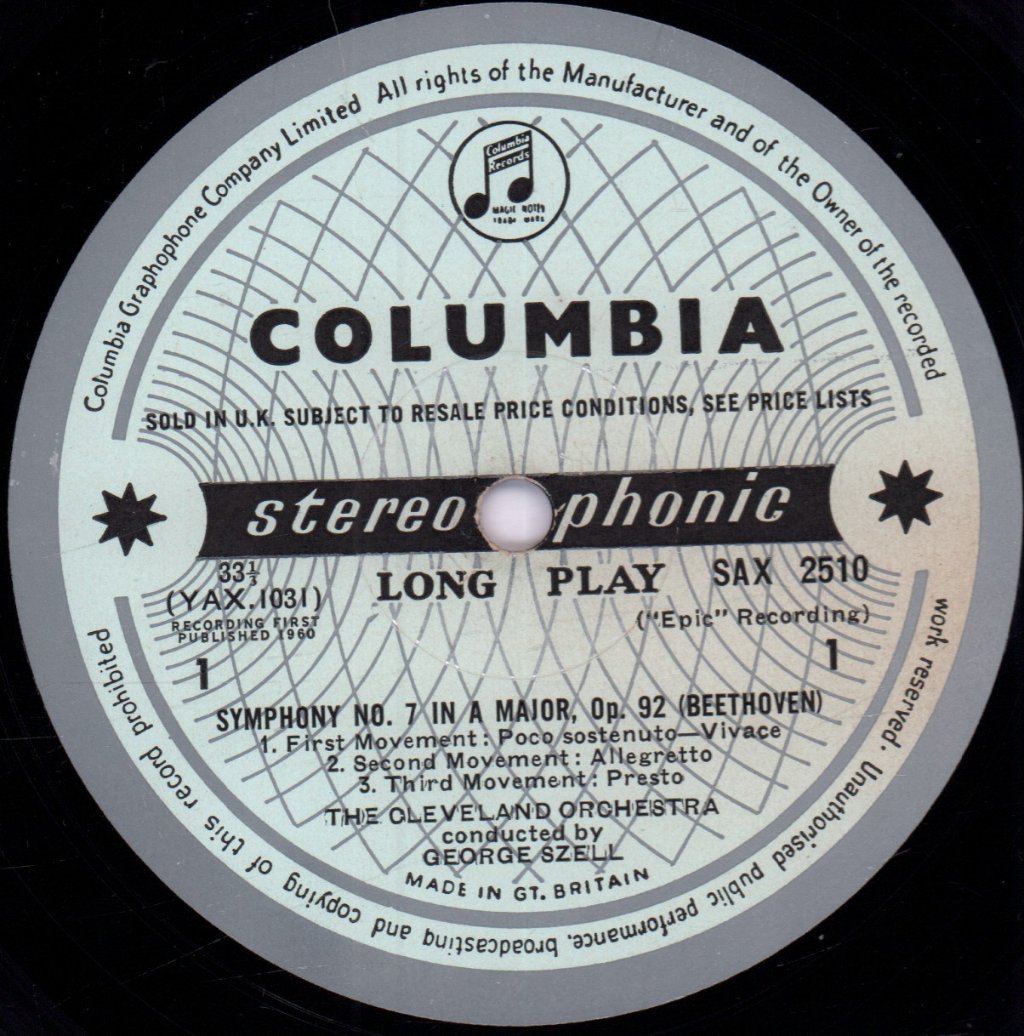 George Szell And The Cleveland Orchestra - Beethoven Symphony No.7 In A Mjor Op.92 - Lp