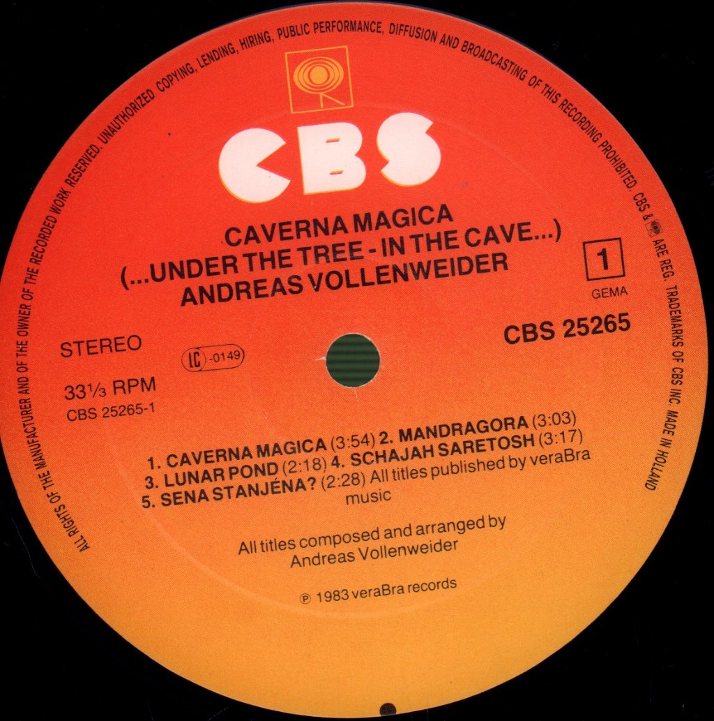 Andreas Vollenweider - Caverna Magica (...Under The Tree - In The Cave...) - Lp