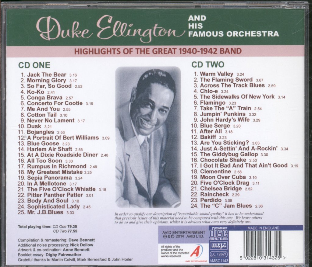 Duke Ellington And His Famous Orchestra - Highlights Of The Great 1940-1942 Band - Double Cd
