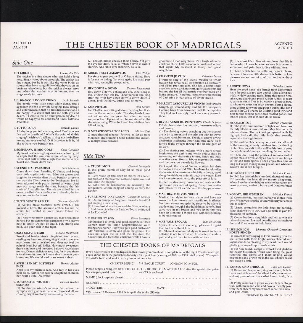 Scholars - Chester Book of Madrigals - Lp