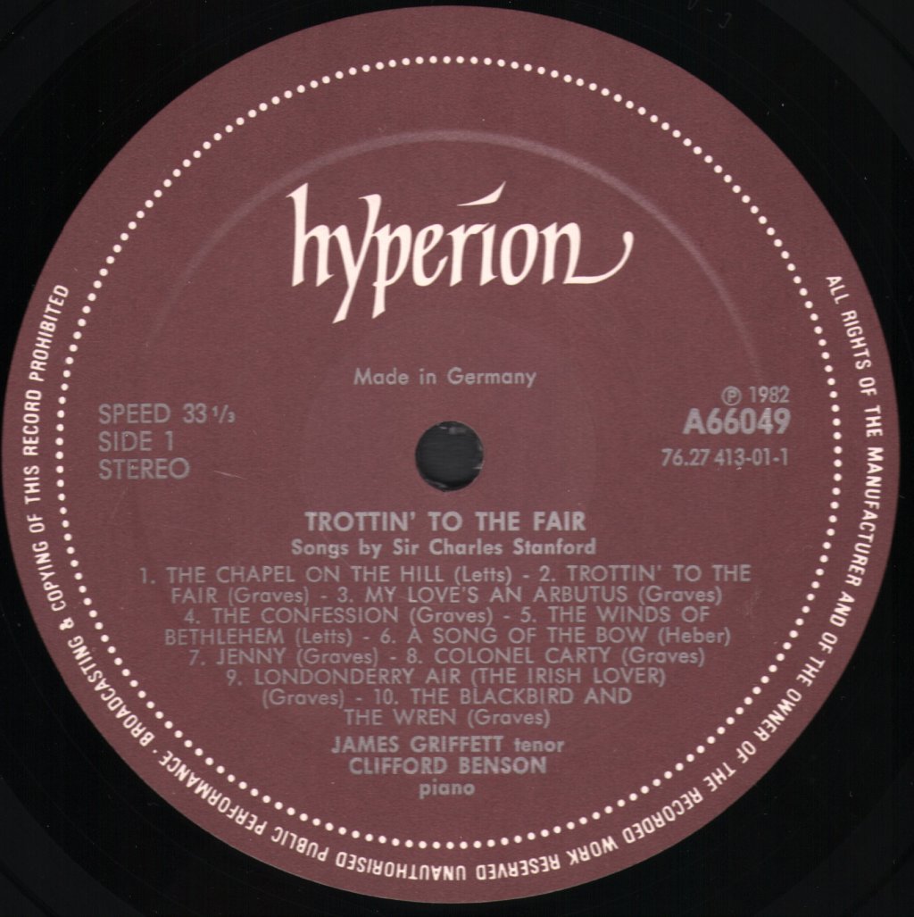 James Griffett / Clifford Benson - Trottin' To The Fair - Songs By Sir Charles Stanford - Lp