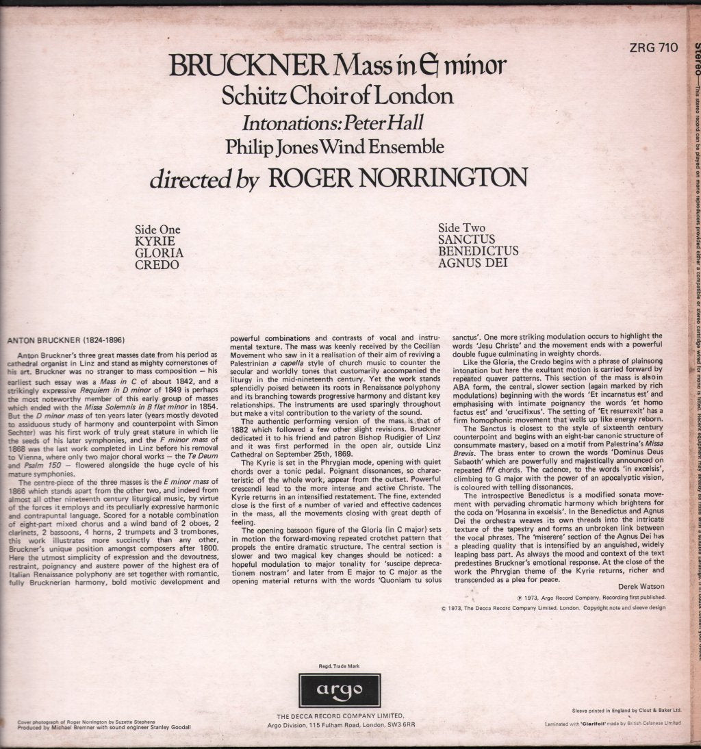 Schutz Choir Of London / Philip Jones Wind Ensemble / Roger Norrington - Bruckner - Mass In E Minor - Lp