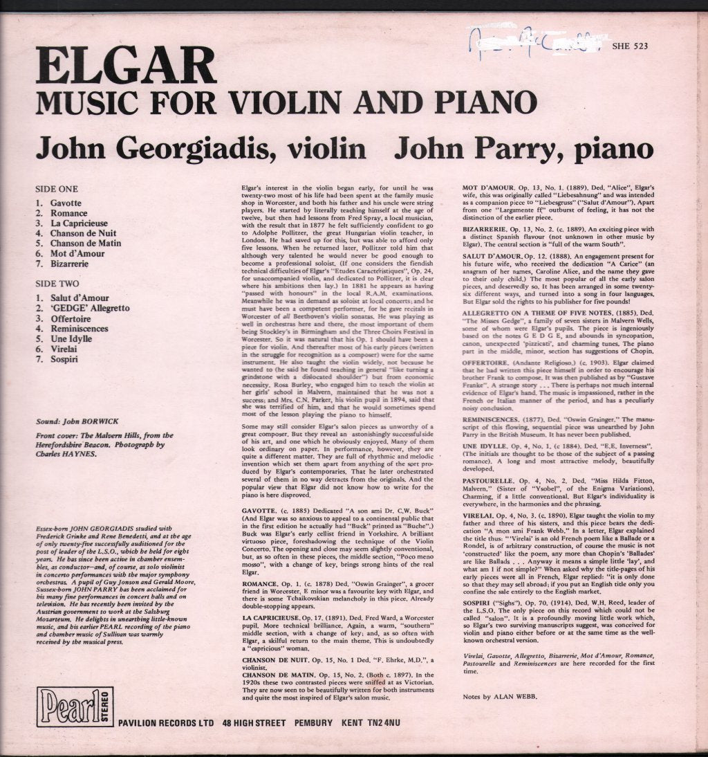 John Georgiadis / John Parry - Music For Violin And Piano - Lp