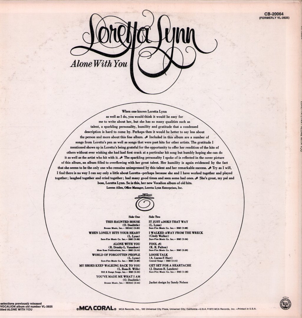 Loretta Lynn - Alone With You - Lp