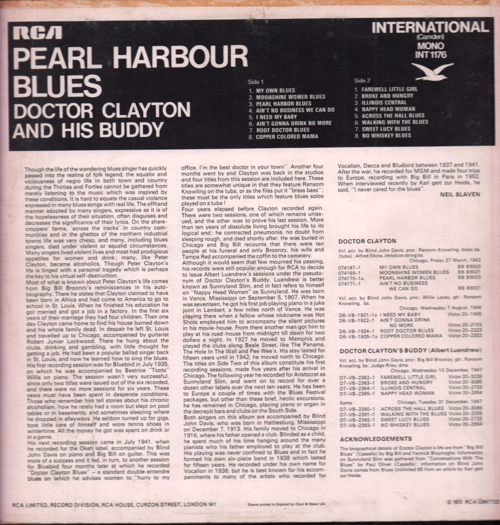 doctor clayton & his buddy - Pearl Harbour Blues - Lp