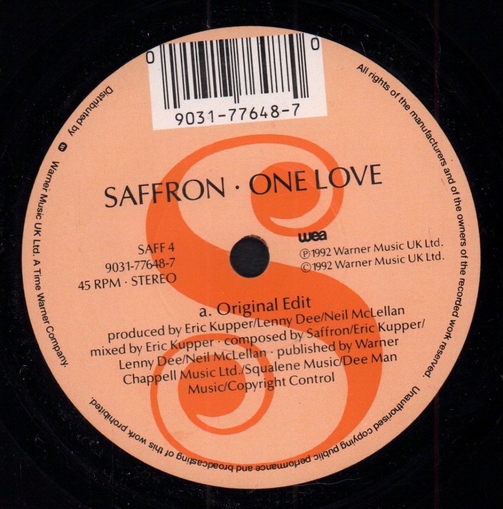 Saffron (80'S/90'S Artist) - One Love - 7 Inch