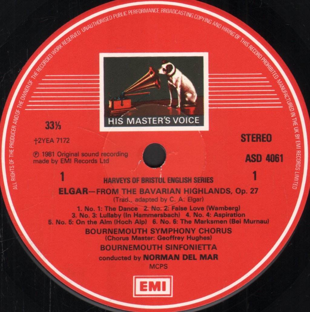 Norman Del Mar / Bournemouth Symphony Chorus / Bournemouth Sinfonietta - Elgar - From The Bavarian Highlands / Vaughan Williams - In Windsor Forest - Lp
