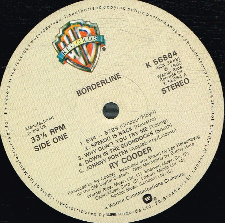 Ry Cooder - Borderline - Lp