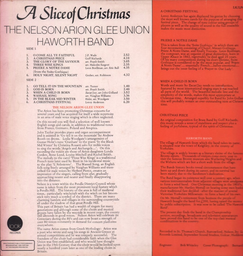 Nelson Arion Glee Union Haworth Band - A Slice Of Christmas - Lp