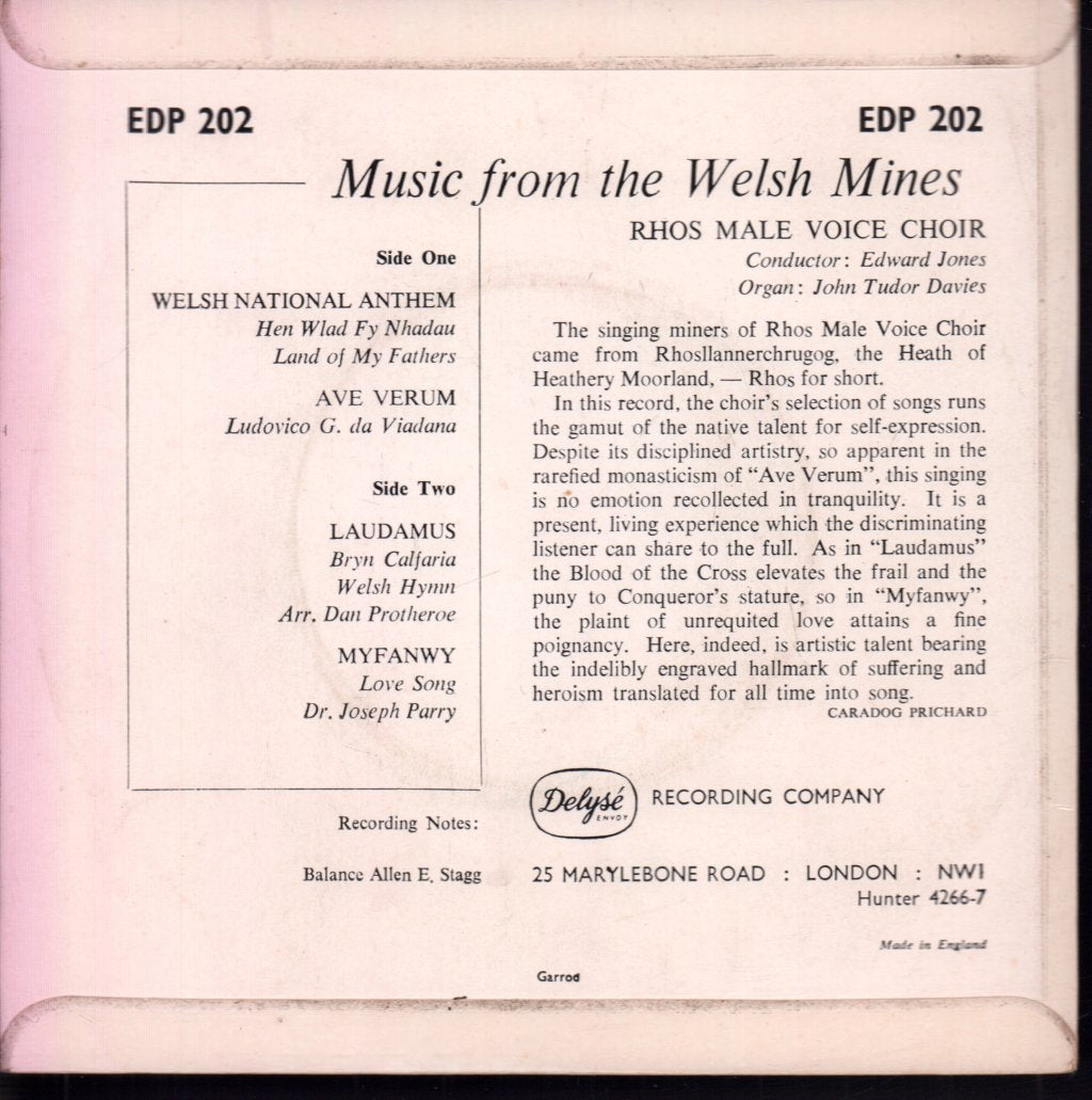 Rhos Male Voice Choir - Music From The Welsh Mines - 7 Inch