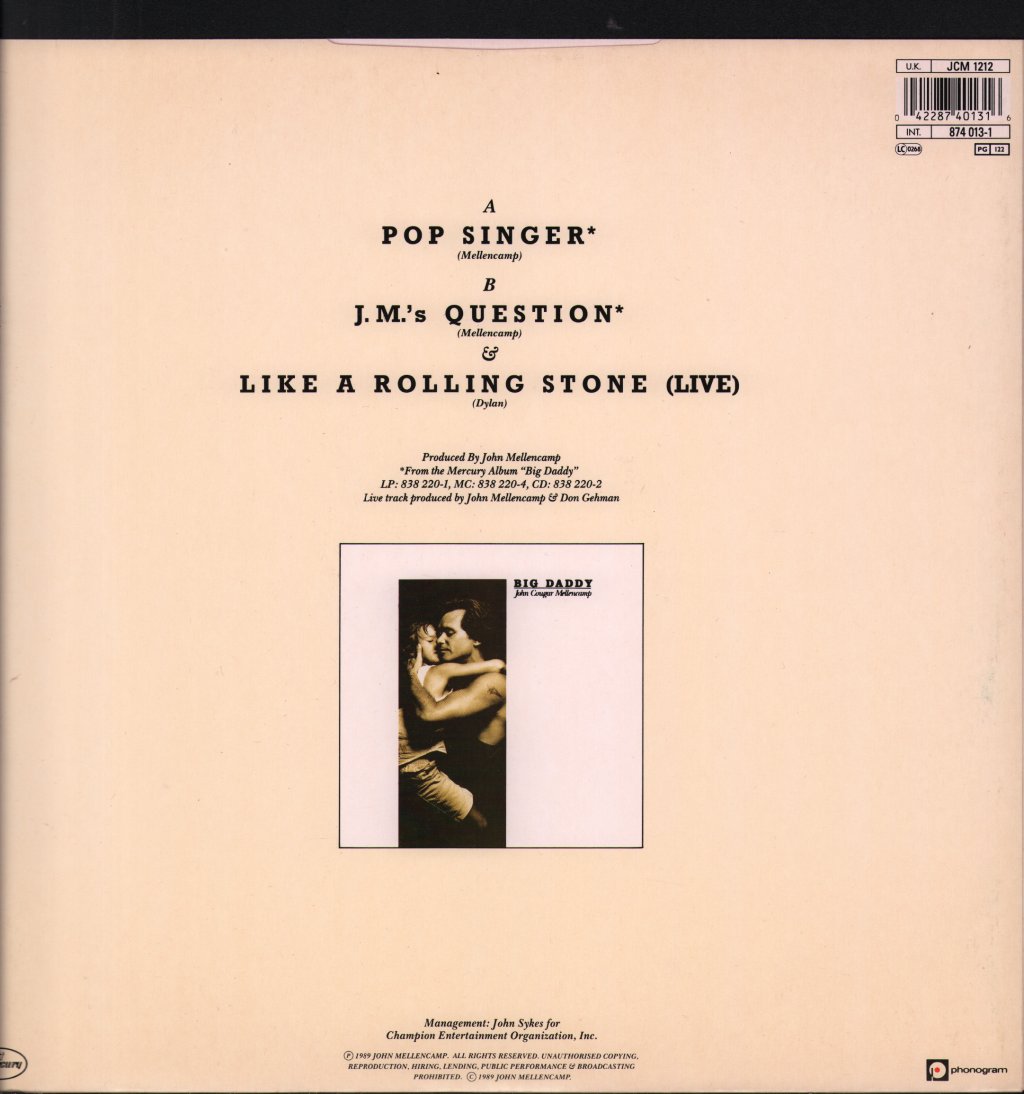 John Cougar Mellencamp - Pop Singer - 12 Inch