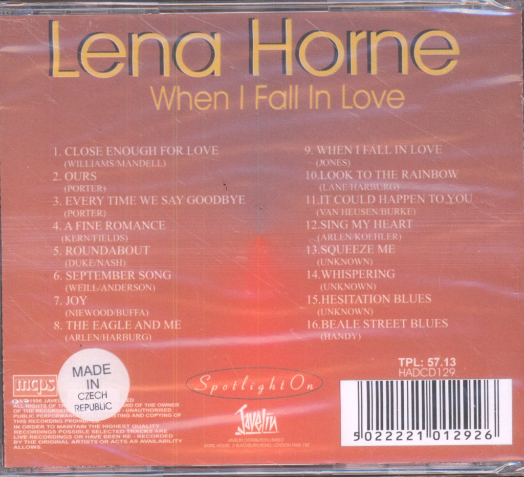 Lena Horne - When I Fall In Love - Cd
