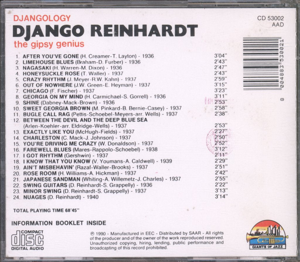 Django Reinhardt - Djangology - The Gypsy Genius - Cd