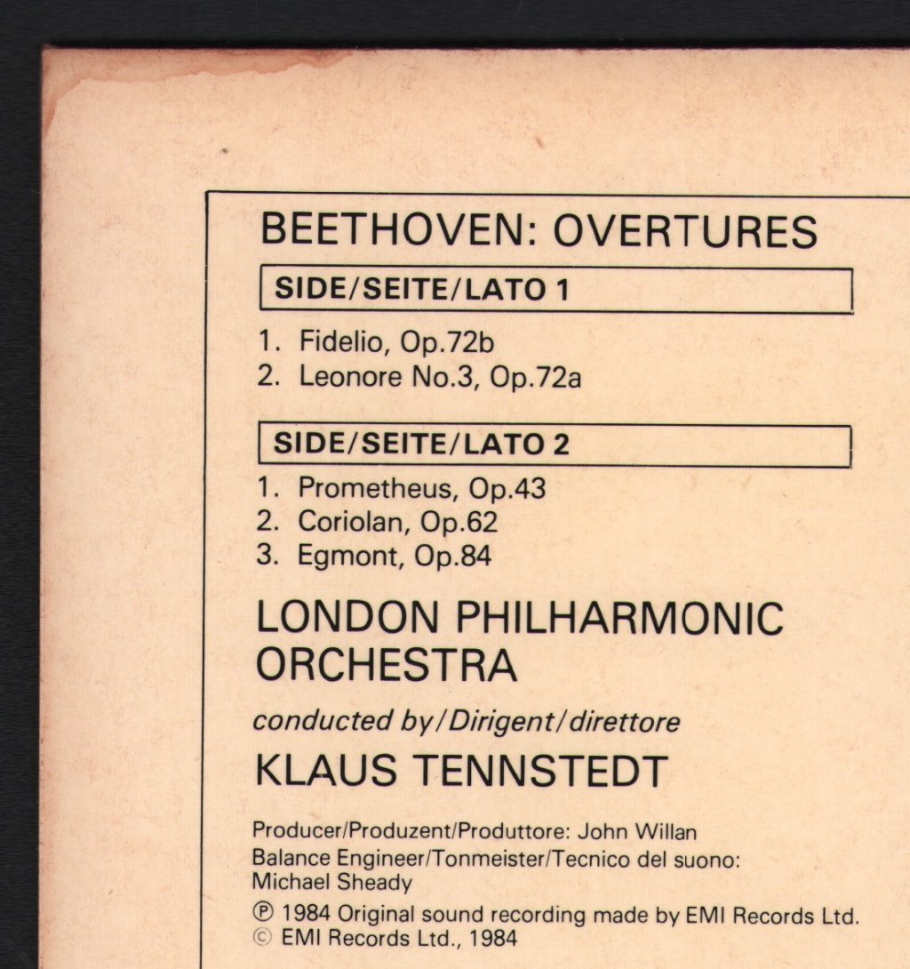 Klaus Tennstedt / London Philharmonic Orchestra - Beethoven Overtures - Lp