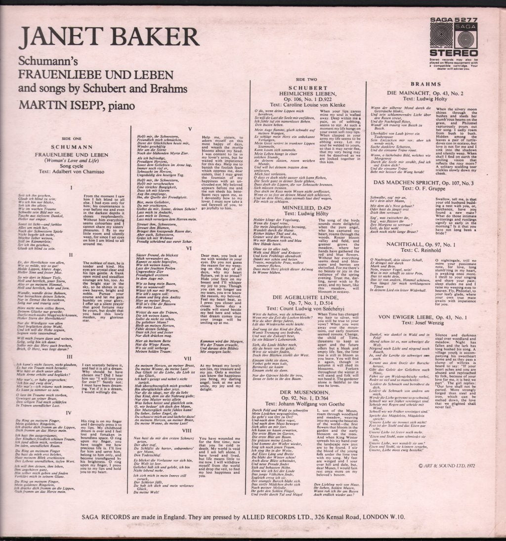 Janet Baker / Martin Isepp - Schumann - Frauenliebe Und Leben / Songs by Schubert and Brahms - Lp