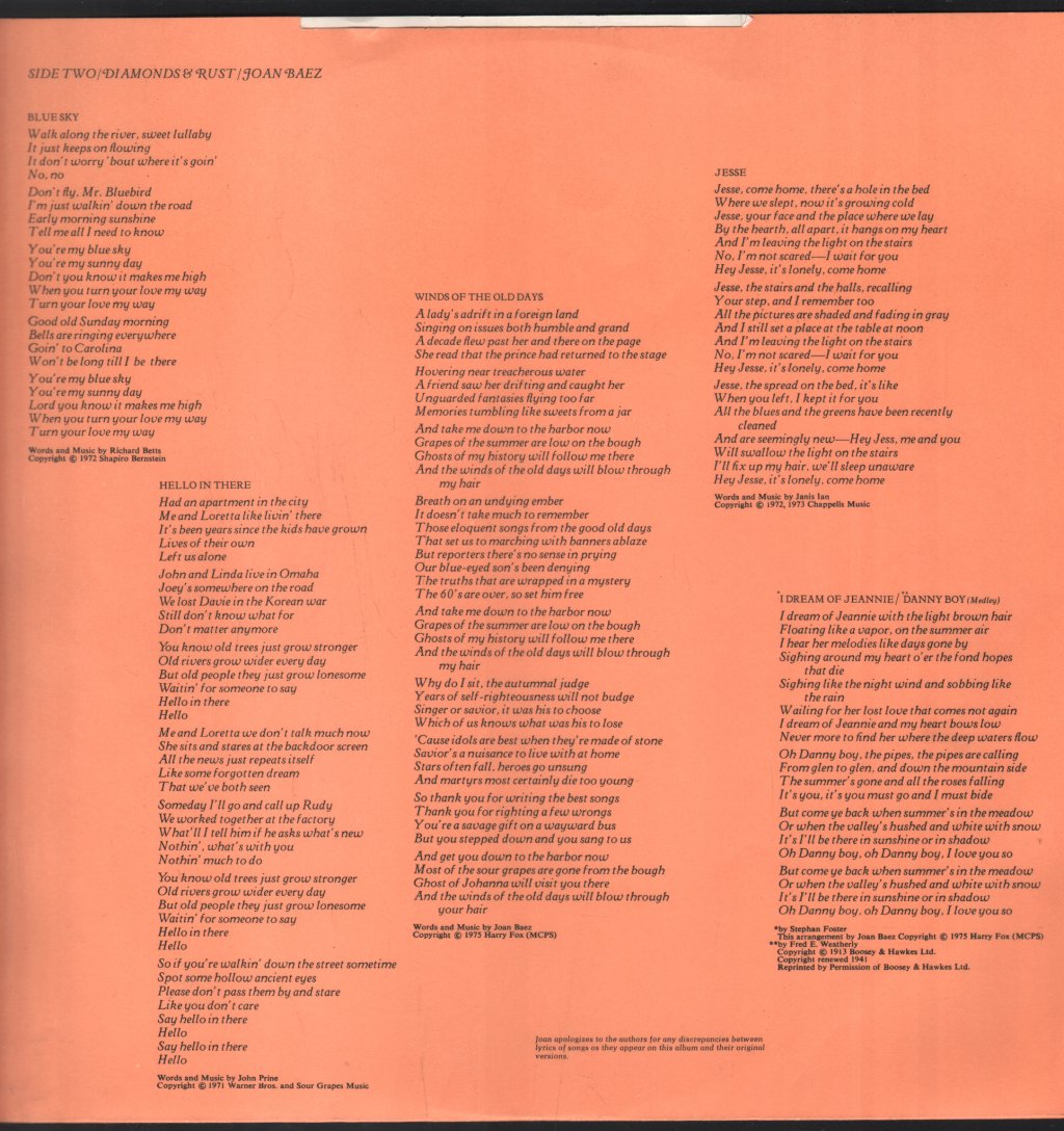 Joan Baez - Diamonds And Rust - Lp