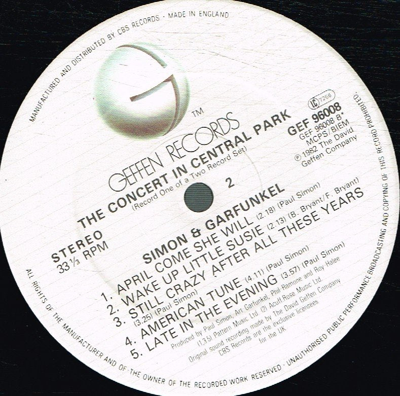 Simon And Garfunkel - Concert In Central Park - Double Lp