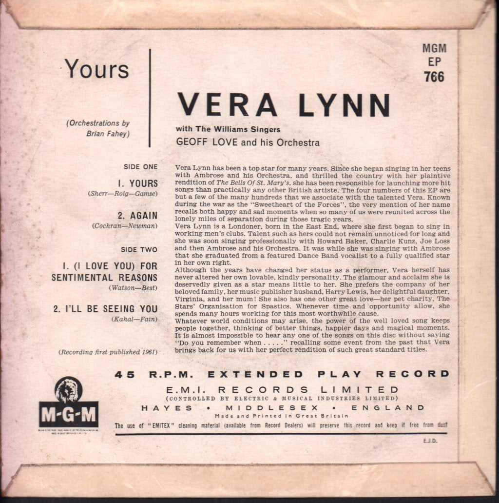 Vera Lynn - Yours - 7 Inch