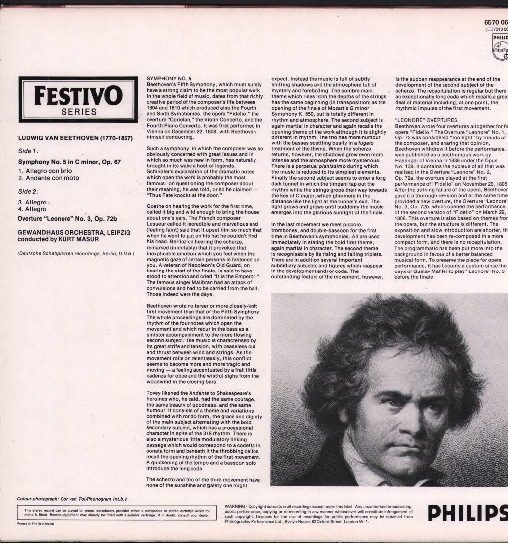Kurt Masur / Gewandhaus Orchester Leipzig - Beethoven - Symphony No 5 In C Minor Op 67 - Lp