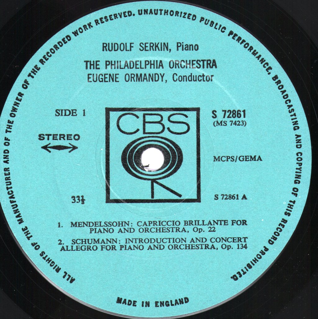 Rudolf Serkin / Philadelphia Orchestra / Eugene Ormandy - Strauss - Burleske In D Minor / Schumann / Mendelssohn - Lp