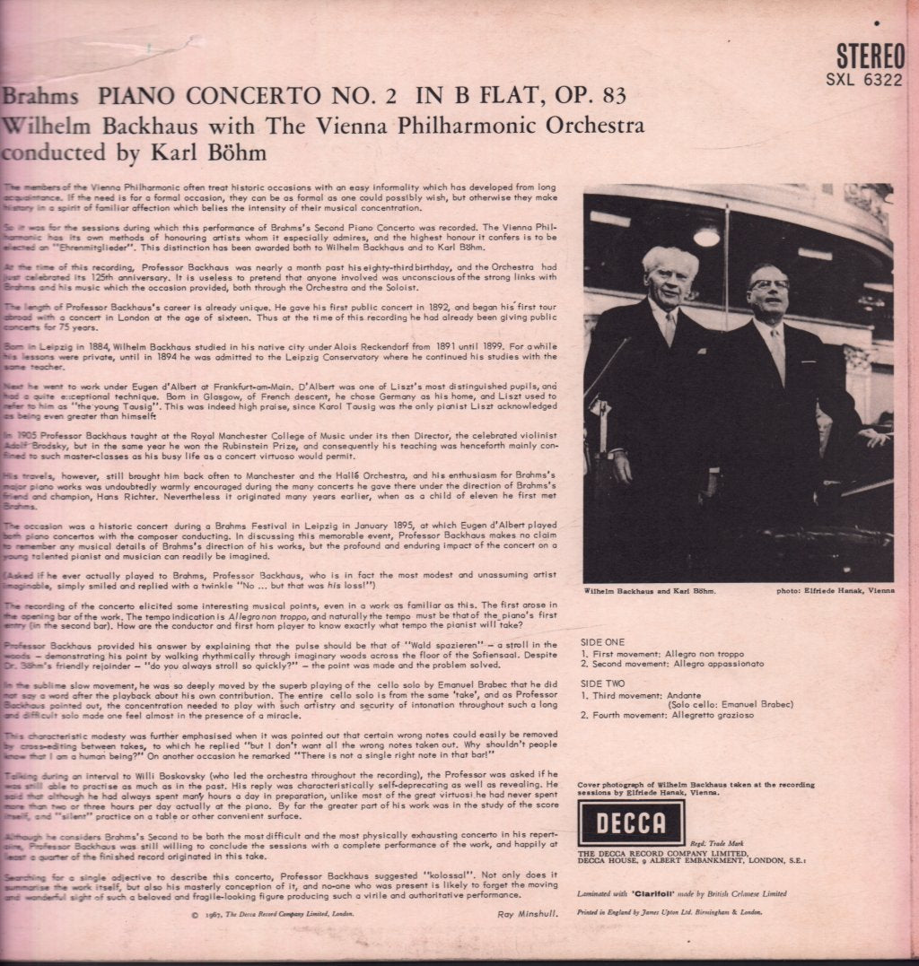 Vienna Philharmonic Orchestra - Brahms Piano Concerto No.2 - Lp