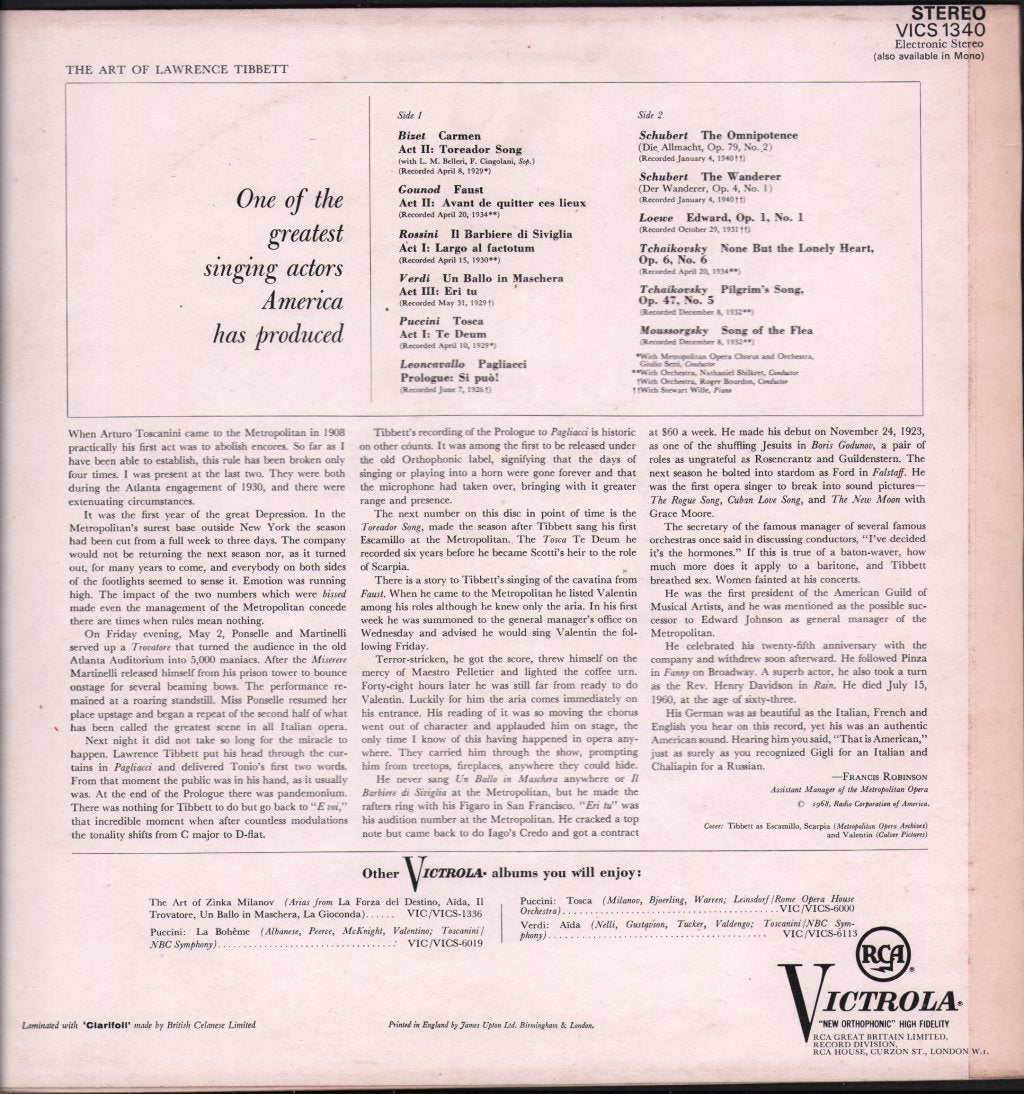 Lawrence Tibbett - Art Of Lawrence Tibbett - Lp