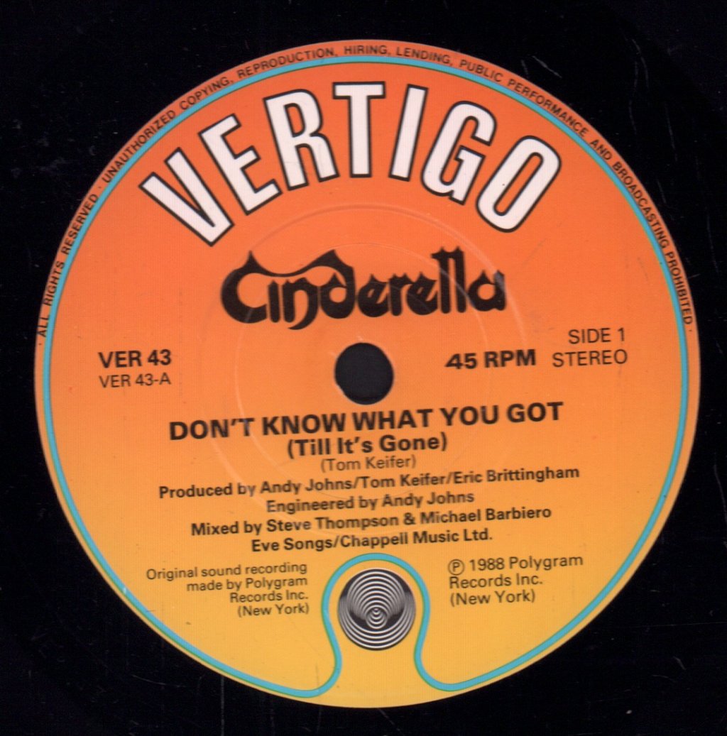 Cinderella - Don't Know What You Got - 7 Inch
