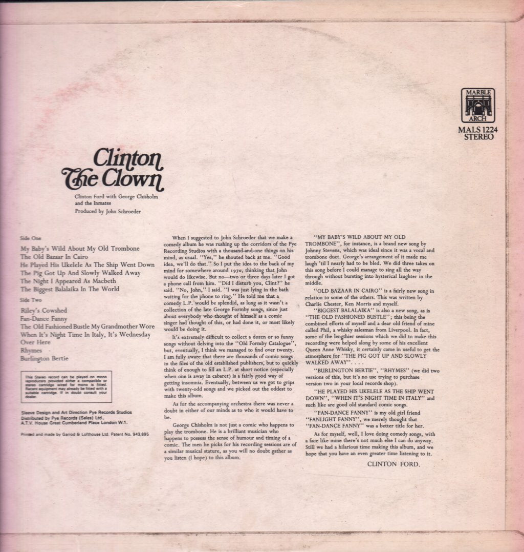 Clinton Ford With George Chisholm And The Inmates - Clinton The Clown - Lp