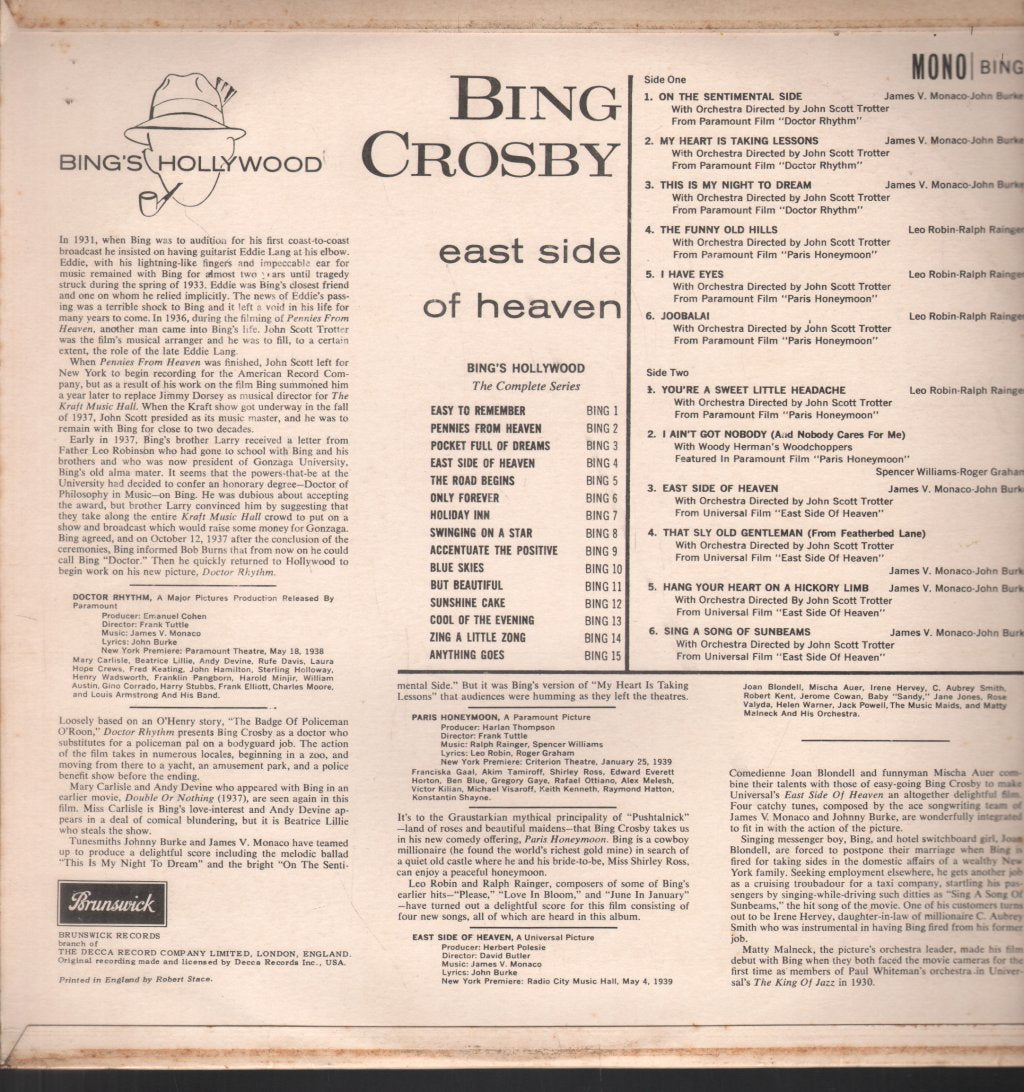 Bing Crosby - East Side Of Heaven - Lp