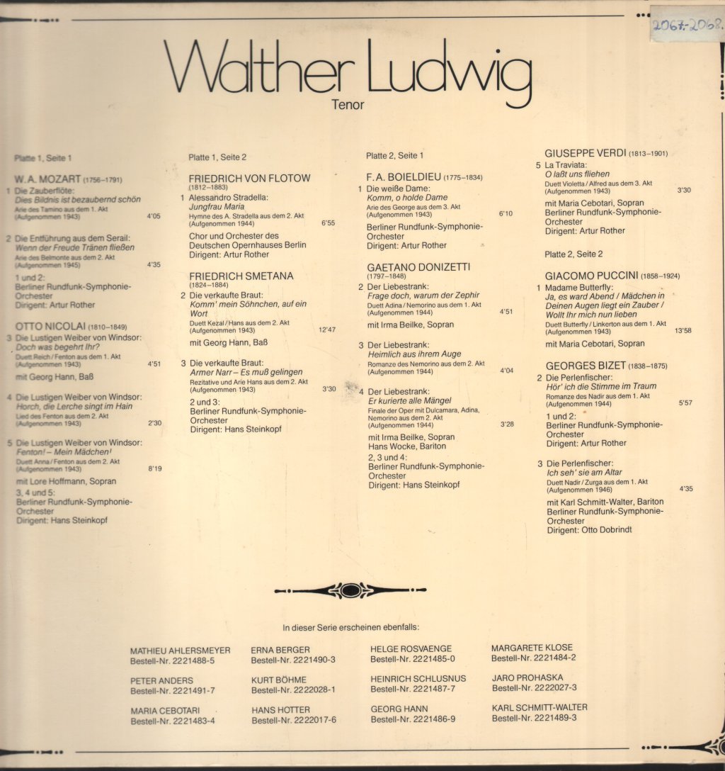 Walther Ludwig - Walther Ludwig Mit Irma Beilke, Maria Cebotari, Lore Hoffmann, Karl Schmitt-Walter, Georg Hann - Double Lp