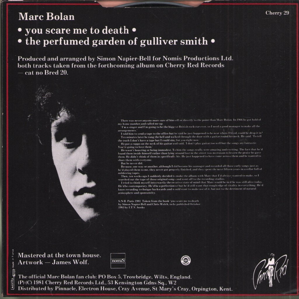 Marc Bolan - You Scare Me To Death / The Perfumed Garden Of Gulliver Smith - 7 Inch