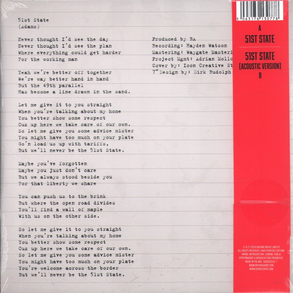 Bryan Adams - 51st State - 7 Inch