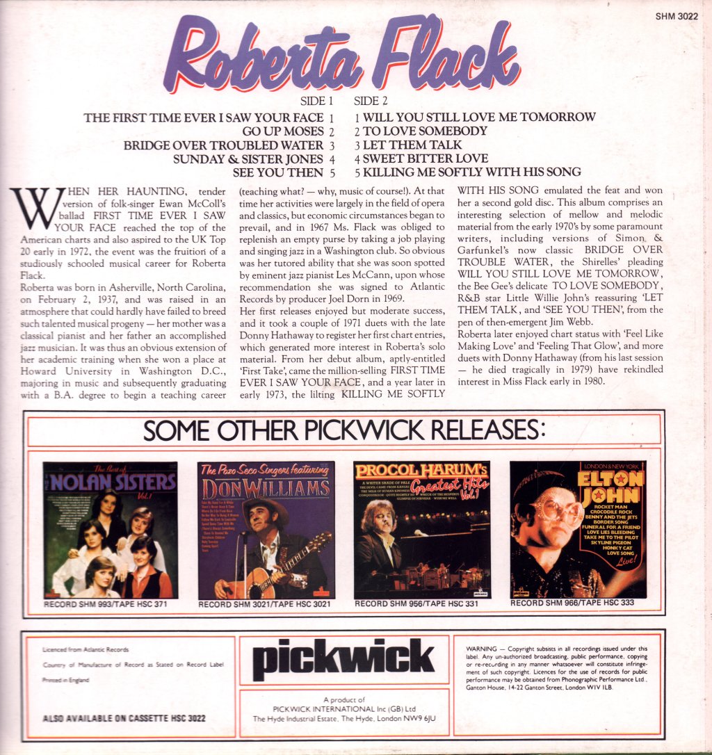 Roberta Flack - First Time I Ever Saw Your Face - Lp