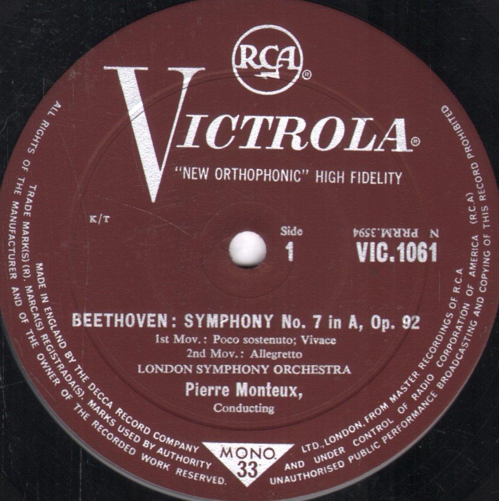 Pierre Monteux / London Symphony Orchestra - Beethoven Symphony No. 7 - Lp